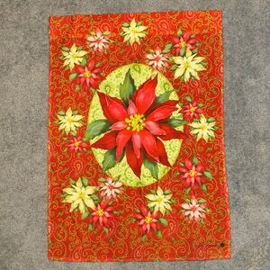 Toland Home House Flag 27" x 38" PAISLEY POINSETTIA Weather Proof